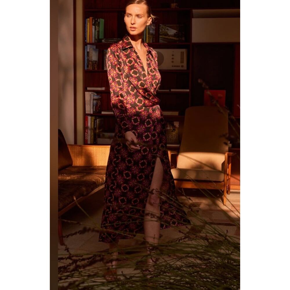 New Anthropologie x MISA Long-Sleeve Geo Wrap Dress $435 MEDIUM Midi Black - Picture 5 of 7